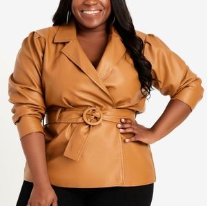 Pale Gold Faux Leather Belted Jacket